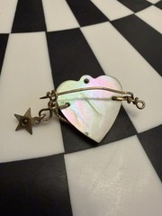 Antique Initial “E” Goldtone Script Brooch Pin Mother of Pearl Heart Vintage