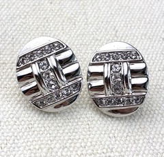 Camrose & Kross Jackie Kennedy Silver Rhinestone Earrings Pierced Signed Box COA