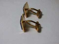 Fathers Day Rectangle Vibrant Inlay Abalone Gold Tone Cufflinks 3/4”