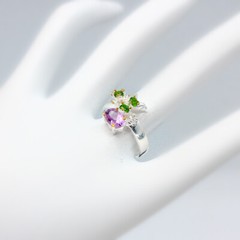 Not Enhanced Natural Amethyst Chrome diopside Silver Ring 925 Sterling / RVS105