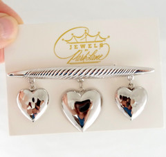 3.25″ NOS OOC VTG JEWELS by PARK LANE BAR w/ HEART DANGLE CHARMS BROOCH/ PIN