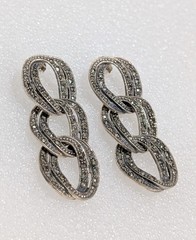 Vintage FAS Sterling Silver Marcasite Drop Dangle 1.75″ Post Earrings 11 Grams