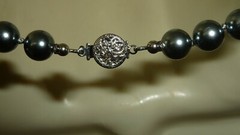 #528 Vtg costume NECKLACE 7″ L FAUX GRAY PEARLS Hand Knotted