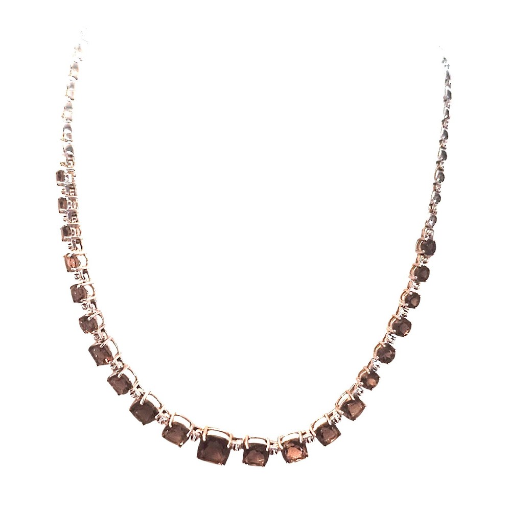 Vintage JC 925 Sterling Silver Smoky Quartz Tennis Necklace Thailand