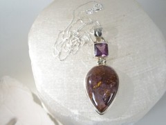 Vintage Sterling Silver 925 Large Natural Purple Rutilated Quartz Necklace