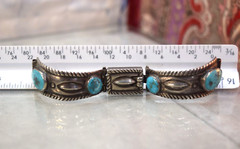 Vintage Navajo Sterling 2 Piece Kingman Mine Turquoise Watchband 4 1/8″