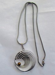 VINTAGE MCM KORDES & LICHTENFELS GERMANY 800 STERLING NECKLACE, 2 1/4 INCH PEND