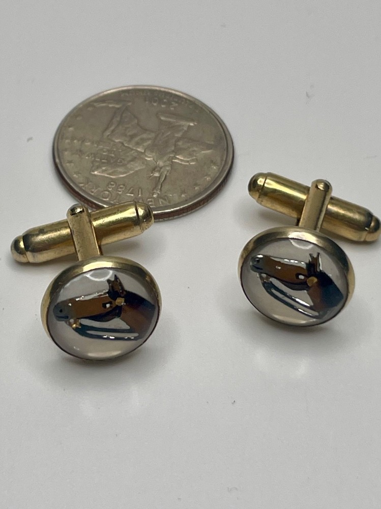 Vintage Essex Crystal Style Reverse Painted Horse Head Equestrian Cufflinks