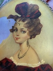 Antique Silver Brooch Hand Painted Signed Painted Portrait Cameo Of Woman READ