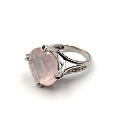 Sterling Silver 925 Checkerboard Cut Pink Chalcedony Clear Topaz Ring Sz 6