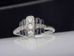 Art Deco Antique 3.50 Ct Diamond & Sapphire Vintage Engagement Ring 925 Silver