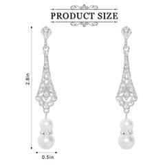 Ngdhkd 1920s Earrings Art Deco Pearl Dangle Drop One size fits all, Silvery