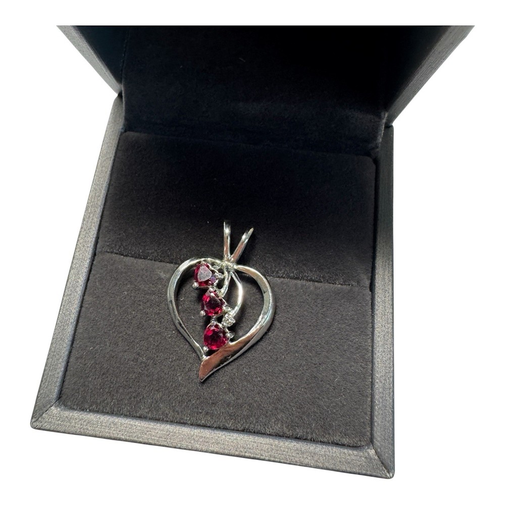 Vintage FAS 925 Sterling Silver Open Heart Pendant | 3 Triple Heart Red