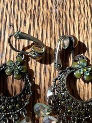 Lia Sophia Vintage Antique Gold Tone Chandelier Clip-On Earrings with Green Crys