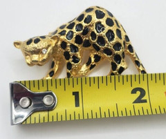 Leopard Cheetah Cat Pin Arched Back Black Enamel Rhinestone Eyes