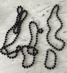 Vintage Set: 3 Black Bead Necklaces with Matching Bracelet