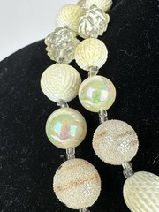 Vintage Japan Double Strand Beaded Necklace Ivory Lucite Cluster Clasp