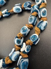 Vintage Blue & White Evil Eye Necklace Glass Lampwork Beads on Leather 32″