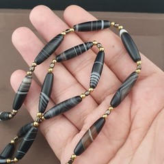 Vintage Tiny Sulaimani Natural Eyes Agate Beads Necklace 24in 6.2–24.2mm
