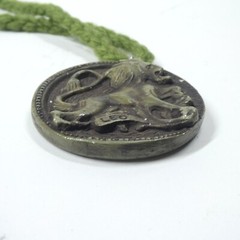 Leo Lion Zodiac Pendant Handmade Clay Vintage Green MCM 1970s 1980s Retro