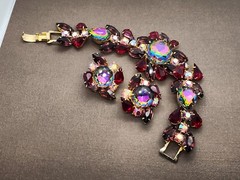 Vintage Juliana Amethyst Red Watermelon Vitrail AB Demi Parure Bracelet Earrings