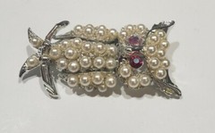Vintage Pearl & Rhinestone Owl Bird Brooch Pin