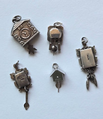 Lot of 5 VTG Bavarian / Swiss Cuckoo Clocks Charms ALL Move ~ Marked 800 835 925