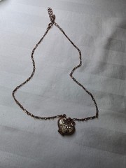 VCLM Copper Tone Heart Locket Necklace Crystal Pendant Vintage Style Ornate
