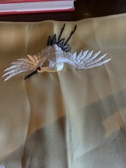 Scarf/Shawl 100% silk, with 2 needlework cranes, approx. 59” x approx. 13 1/2” w
