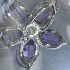 Vintage Y2K 925 Sterling Silver Amethyst Clear Crystal Flower Pendant Necklace