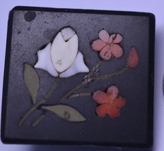 ANTIQUE SMALL 7/8 INCH SQUARE PIETRA DURA FLOWER PIN – AS IS