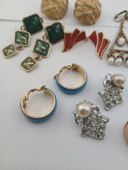 Vintage LOT of 13 assorted styles and materials clip-on earring pairs