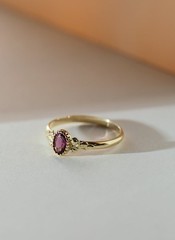 Vintage Style Pink Oval Ruby Wedding Ring In 14 Yellow Gold Finish Ring For Her