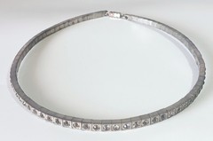 Vtg (Antique?) Silver-tone Clear Rhinestone Rigid Tennis-style Necklace 16″