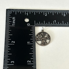 Vintage 925 Sterling Silver Sweet 16 Birthday Rose Flower Round Charm Pendant