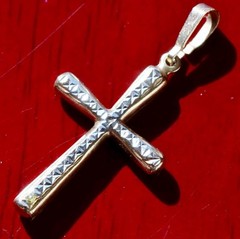 14k multi tone gold pendant 1.35″ diamond cut cross charm vintage 0.70gr N3392