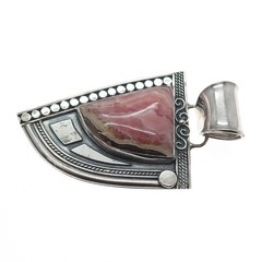 925 Sterling Silver Vintage Real Rhodochrosite Modernist Heavy 41.4g Pendant