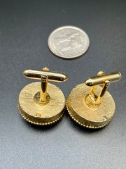 Vintage Gold Tone Deep Cobalt Blue Rivoli Crystal Cufflinks Textured Round MCM