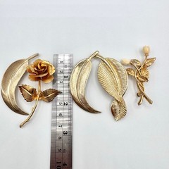 Vintage Flower Pins Leaf Pins Rose Bouquet Fall Autumn Fall Gold Tone Luxe Glam