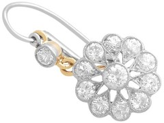 Antique 2.46ct Diamond and 15k Yellow Gold Cluster Earrings Circa 1920