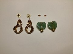 Vintage Lot 2 Pr Teal Door Knocker Drop Hoop Acrylic Green Heart Stud Earrings