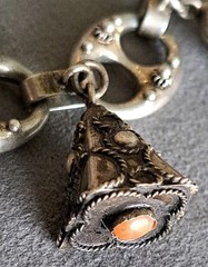 Vintage Etruscan 800 Silver Charm Bracelet With Fob Charms Ornate 7.5″ Coral