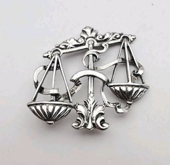 Vintage Cookie Lee Libra Scales Brooch Zodiac Horoscope Astrology Silver Tone 2″