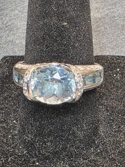 18kt BELLARI Diamond Aquamarine 18k White Gold Ring 7.42 S7