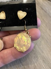 Pair Vintage Faux Faceted Fire Yellow Opal drop Earrings Heart
