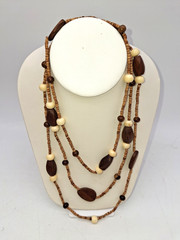 VTG Long Bead Boho Necklace Natural Wood Ethnic Tribal Costume Jewelry 58″