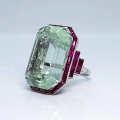 Vintage Art Deco Style 7CT Aquamarine & Ruby Halo Wedding Ring 14K White Gold FN