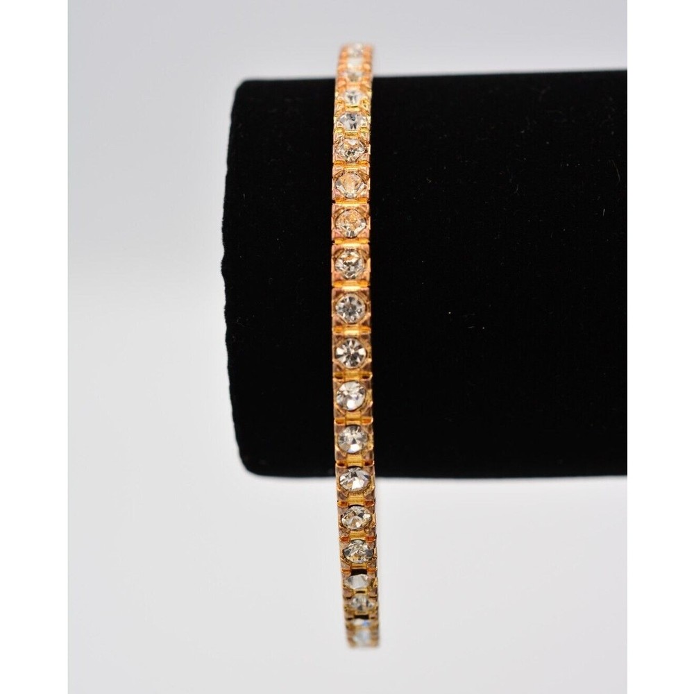 Graziano Vintage Bangle Bracelet Rhinestone Crystal Gold Tone Signed 1990s Bin4