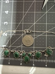 VINTAGE STERLING SILVER ART DECO GREEN STONES 15 INCH NECKLACE 25.9 GRAMS