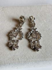 Vintage Swarovski Brand Rhodium Plated Crystal Chandelier Dangle Clip Earrings